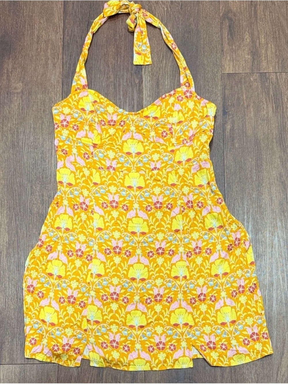 NWOT Free People Sasha Mini Dress in Sunshine Combo Yellow Floral Halter Dress - Picture 2 of 8